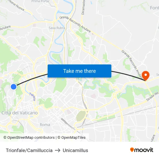 Trionfale/Camilluccia to Unicamillus map