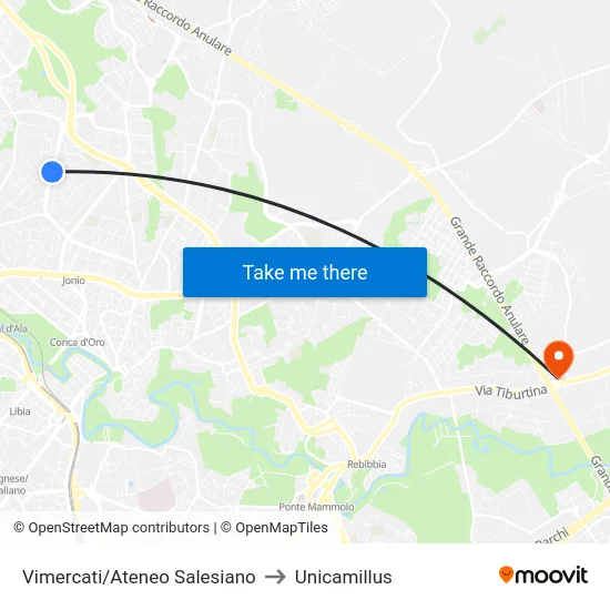 Vimercati/Ateneo Salesiano to Unicamillus map