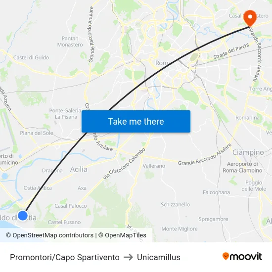 Promontori/Cape Spartivento to Unicamillus map