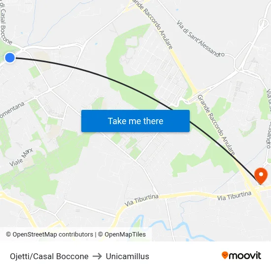 Ojetti/Casal Boccone to Unicamillus map