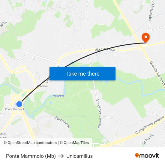 Ponte Mammolo (Mb) to Unicamillus map
