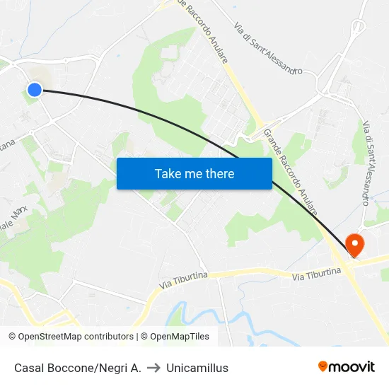 Casal Boccone/Negri A. to Unicamillus map