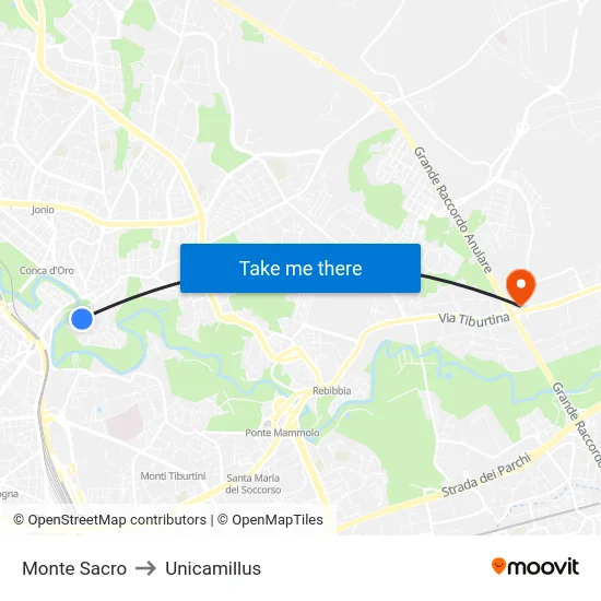 Monte Sacro to Unicamillus map