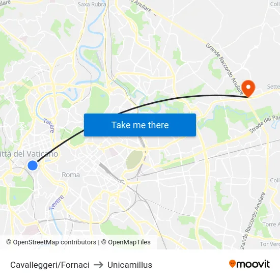 Cavalleggeri/Fornaci to Unicamillus map
