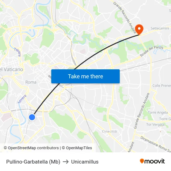 Pullino-Garbatella (Metro B) to Unicamillus map
