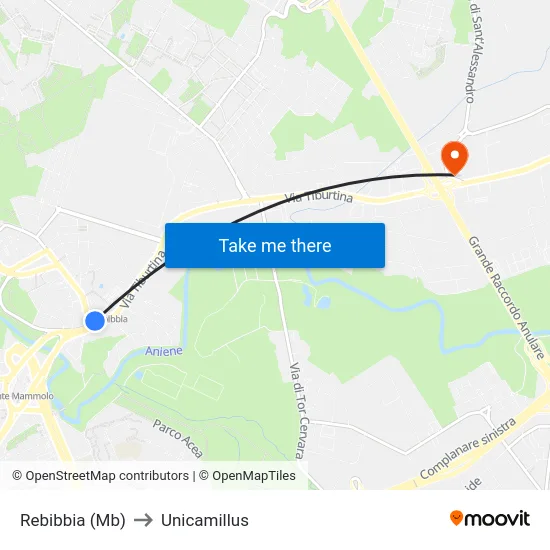 Rebibbia (Mb) to Unicamillus map