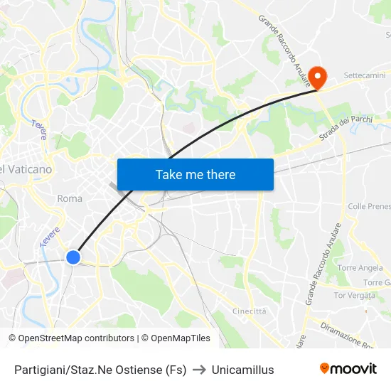 Partigiani/Staz.Ne Ostiense (Fs) to Unicamillus map