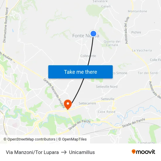 Via Manzoni/Tor Lupara to Unicamillus map