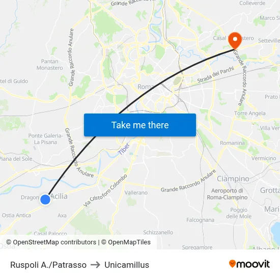 Ruspoli A./Patrasso to Unicamillus map