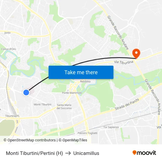Monti Tiburtini/Pertini (H) to Unicamillus map