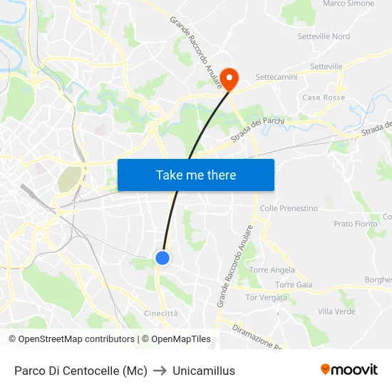 Parco Di Centocelle (Mc) to Unicamillus map