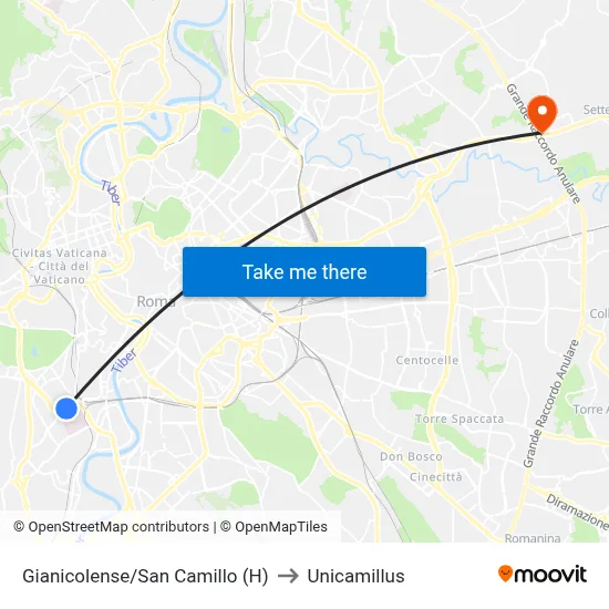 Gianicolense/San Camillo (H) to Unicamillus map