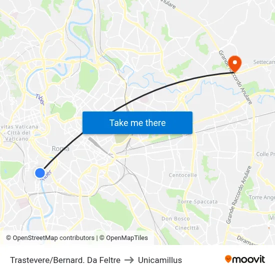 Trastevere/Bernard. Da Feltre to Unicamillus map