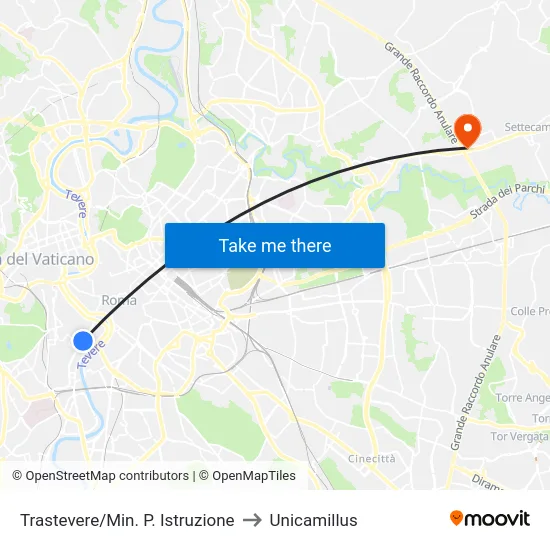 Trastevere/Min. P. Istruzione to Unicamillus map