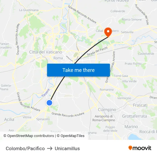 Colombo/Pacifico to Unicamillus map