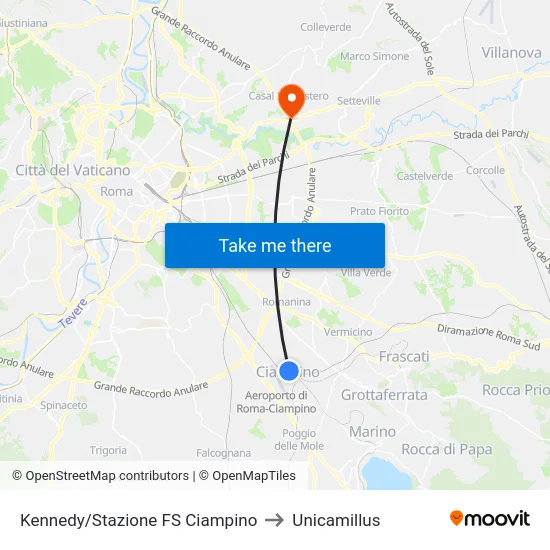 Kennedy/Stazione FS Ciampino to Unicamillus map
