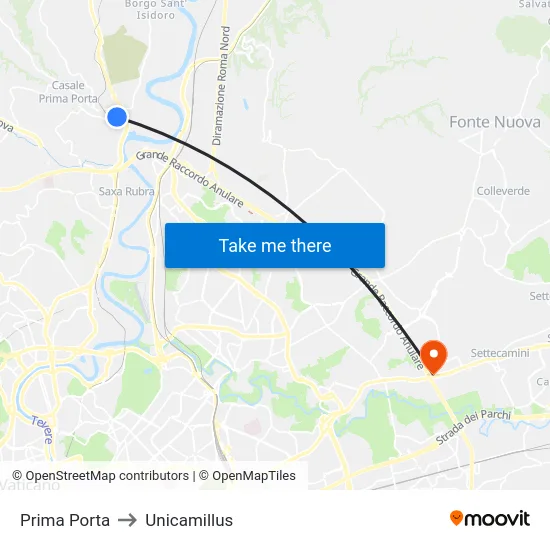 Prima Porta to Unicamillus map