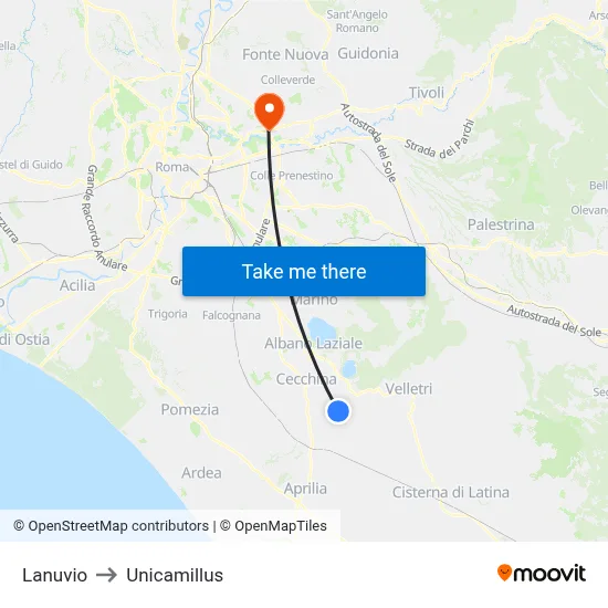 Lanuvio to Unicamillus map