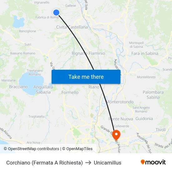 Corchiano (Request Stop) to Unicamillus map