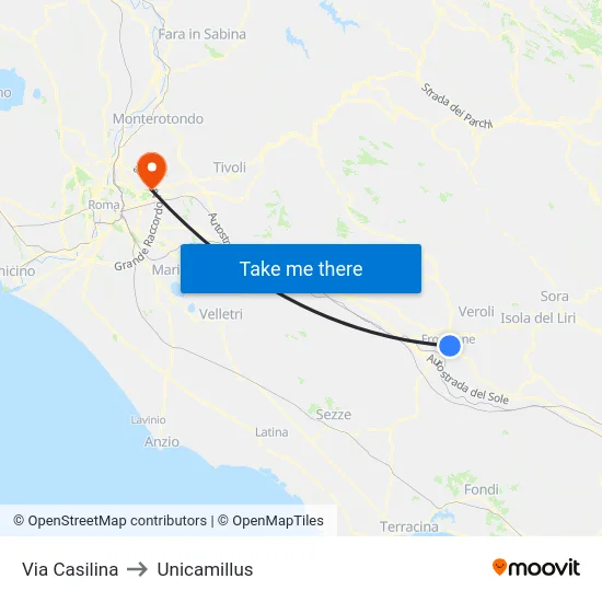 Via Casilina to Unicamillus map