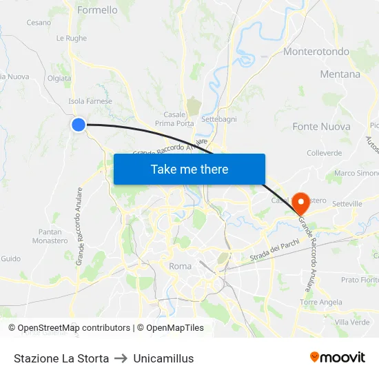 La Storta Station to Unicamillus map