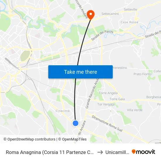 Roma Anagnina (Corsia 11 Partenze Cotral) to Unicamillus map