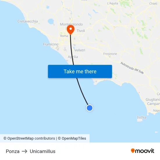 Ponza to Unicamillus map