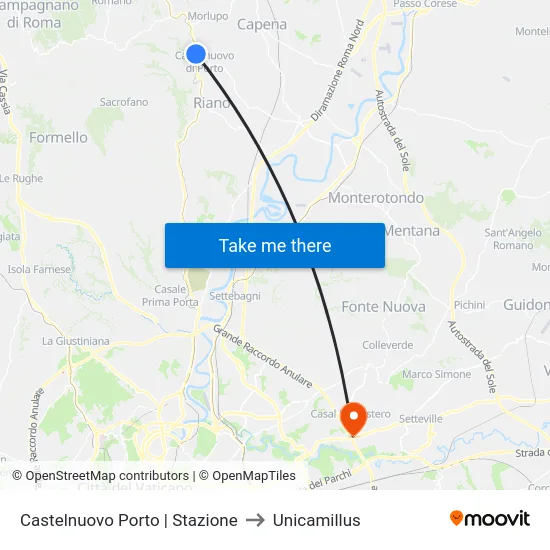 Castelnuovo Porto | Stazione to Unicamillus map