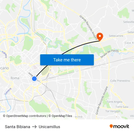 Santa Bibiana to Unicamillus map