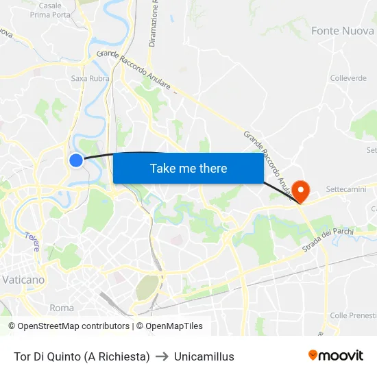 Tor Di Quinto (On Request) to Unicamillus map