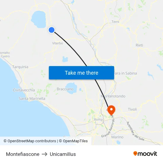 Montefiascone to Unicamillus map