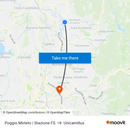 Poggio Mirteto | Railway Station to Unicamillus map