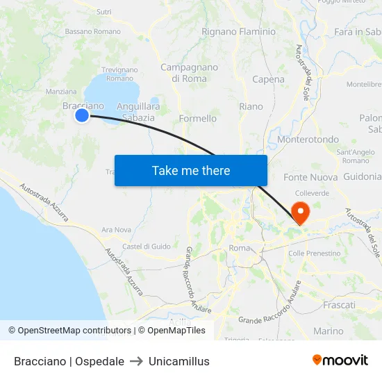 Bracciano | Ospedale to Unicamillus map