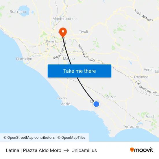 Latina | Piazza Aldo Moro to Unicamillus map