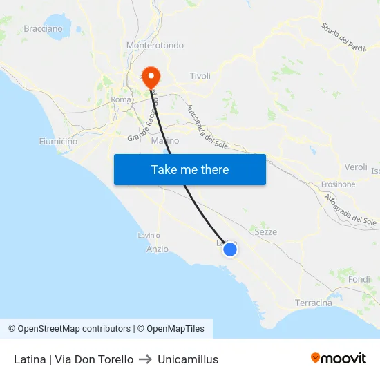 Latina | Via Don Torello to Unicamillus map