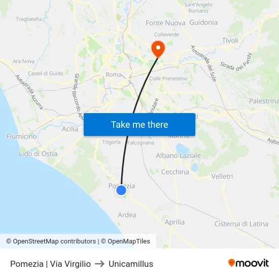 Pomezia | Via Virgilio to Unicamillus map