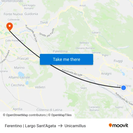 Ferentino | Largo Sant'Agata to Unicamillus map
