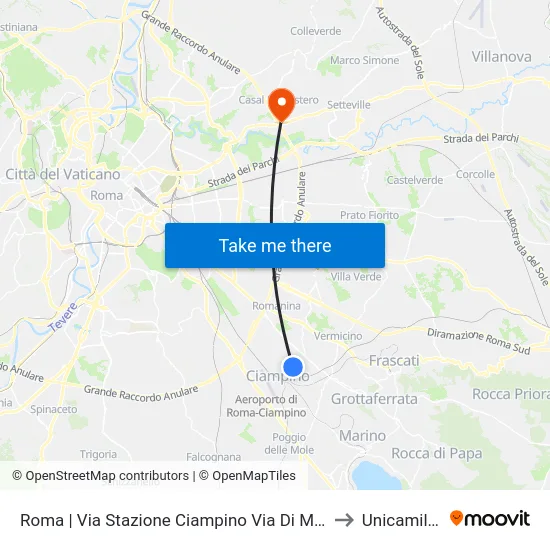 Roma | Via Stazione Ciampino Via Di Morena to Unicamillus map