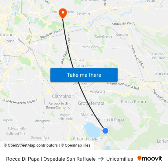 Rocca Di Papa | Ospedale San Raffaele to Unicamillus map
