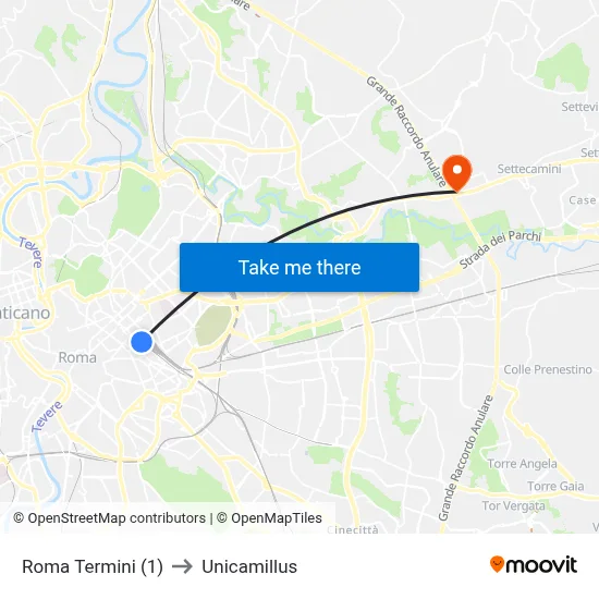 Roma Termini (1) to Unicamillus map