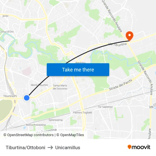 Tiburtina/Ottoboni to Unicamillus map