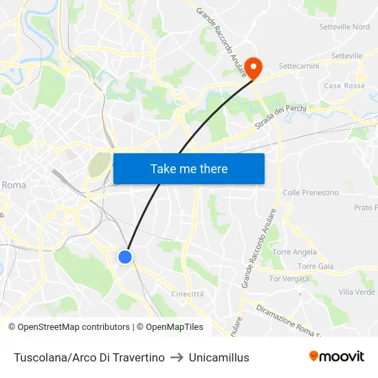 Tuscolana/Arco Di Travertino to Unicamillus map