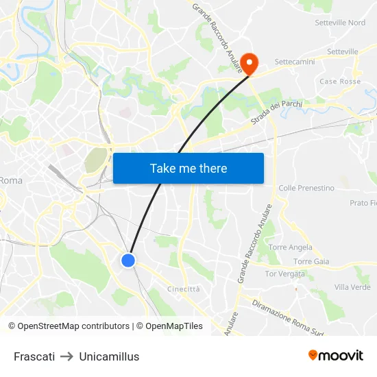 Frascati to Unicamillus map