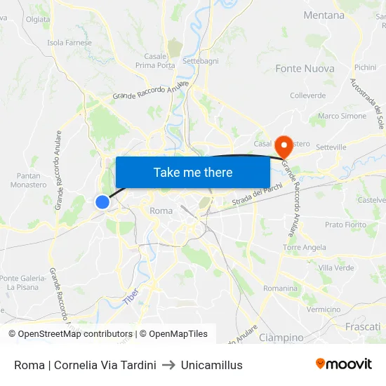Rome Cornelia Via Tardini to Unicamillus map