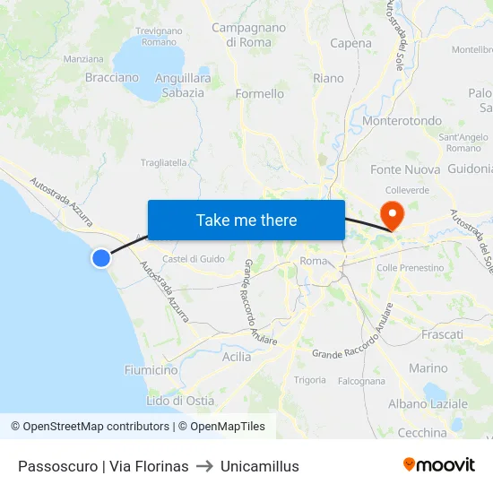 Passoscuro | Via Florinas to Unicamillus map