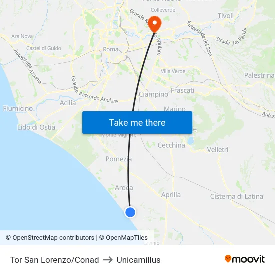 Tor San Lorenzo/Conad to Unicamillus map