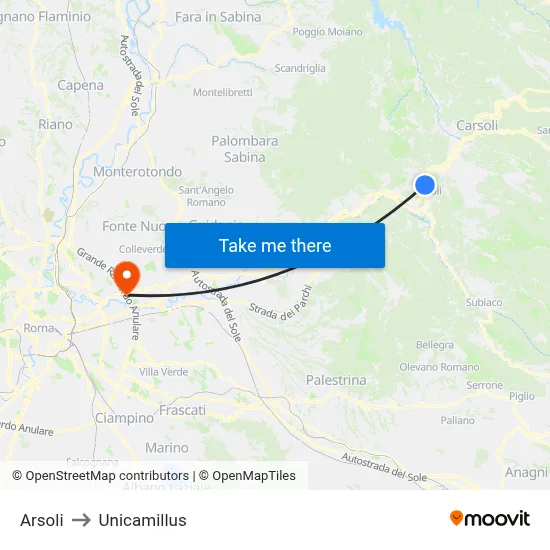 Arsoli to Unicamillus map