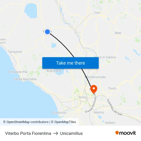Viterbo Porta Fiorentina to Unicamillus map