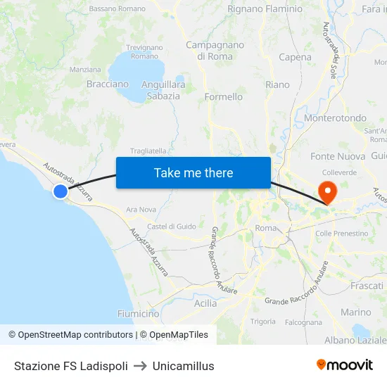 Stazione FS Ladispoli to Unicamillus map