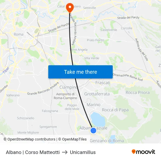 Albano | Matteotti Avenue to Unicamillus map